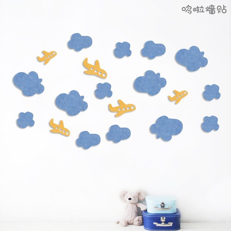 飞机云朵儿童房毛毡墙贴立体自粘幼儿园墙面装饰背景照片墙展示板,家居饰品,软装墙贴,淘宝优惠券,粉丝福利购,淘宝优惠卷