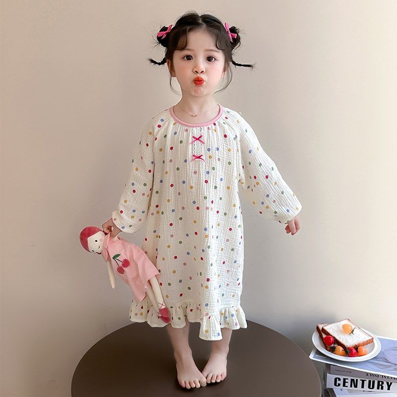 女童睡裙纯棉2025新款长袖女孩女宝宝透气儿童纱布睡衣春秋家居裙,童装/婴儿装/亲子装,家居裙/睡裙,淘宝优惠券,粉丝福利购,淘宝优惠卷