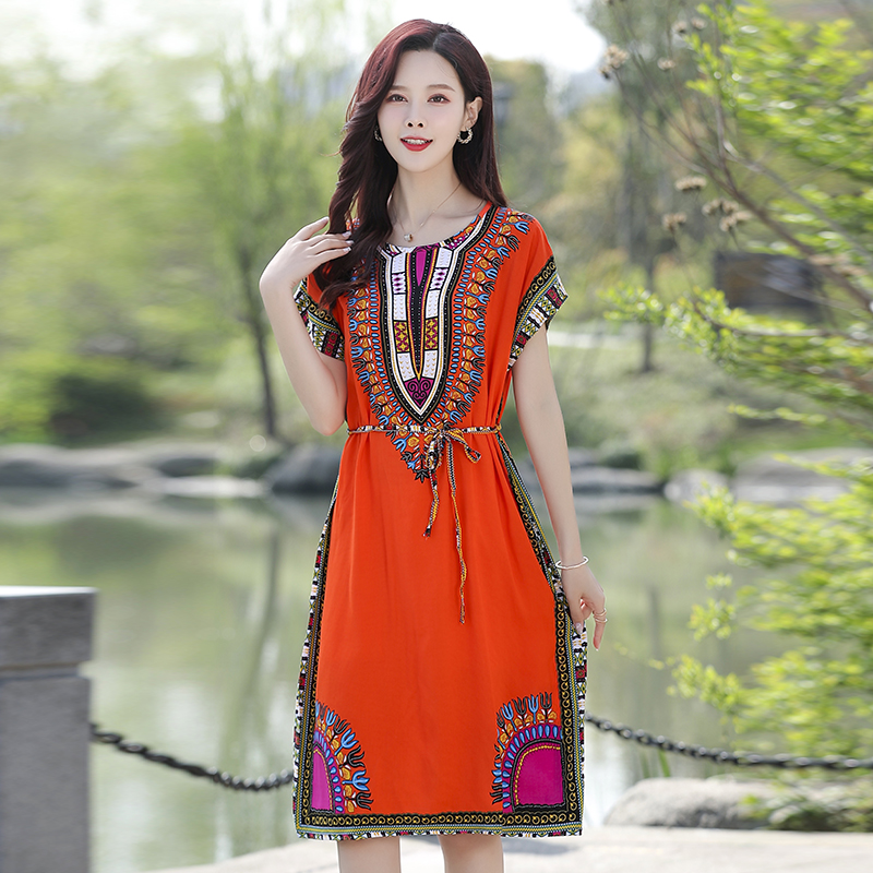 中年女士夏季洋气系带棉绸睡裙妈妈大码时尚过膝睡衣家居服连衣裙