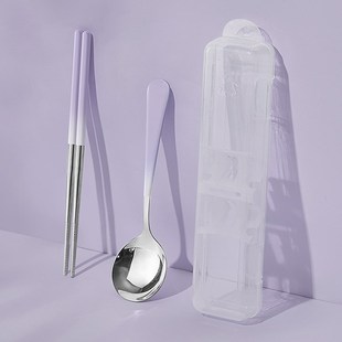 高颜值筷子勺子收纳盒一人用学生便携304不锈钢餐具三件套餐具盒