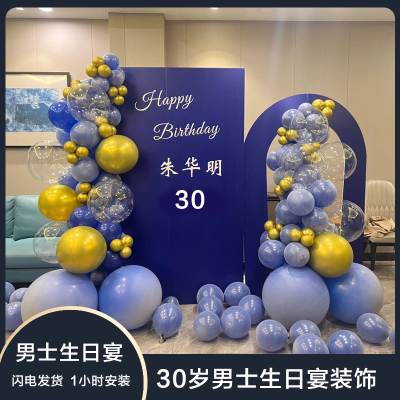 男士生日宴气球背景布置酒店场景30岁装饰场景KT板定制拍照墙套餐
