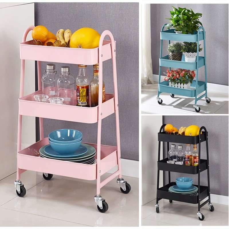 家用多层金属收纳厨房落地浴室洗漱台整理架小推车置物架碳钢