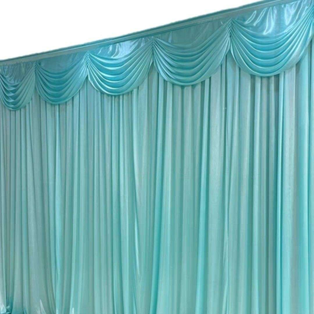 新款婚庆冰绸背景布片带帘头波浪造型PARTY生日会背景窗帘复古