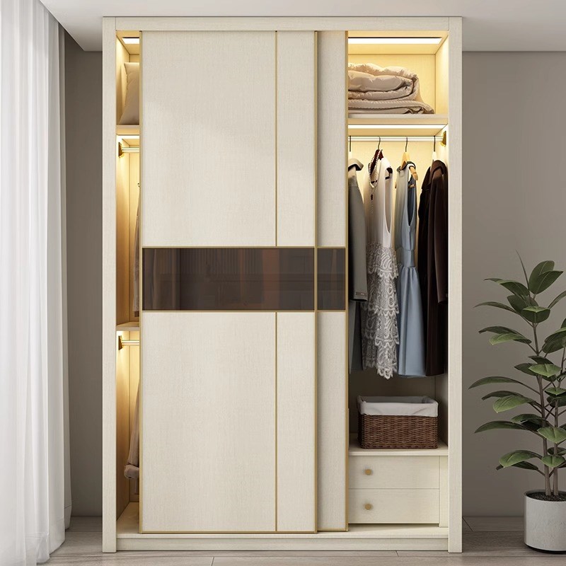 定制ENF级实木推拉门衣柜新款2024年爆款家用卧室欧Y松板大衣橱柜