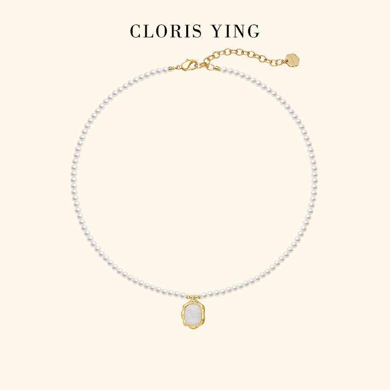 CLORIS  YING珍珠项链2025新款轻奢小众生日礼物欧泊吊坠锁骨颈链