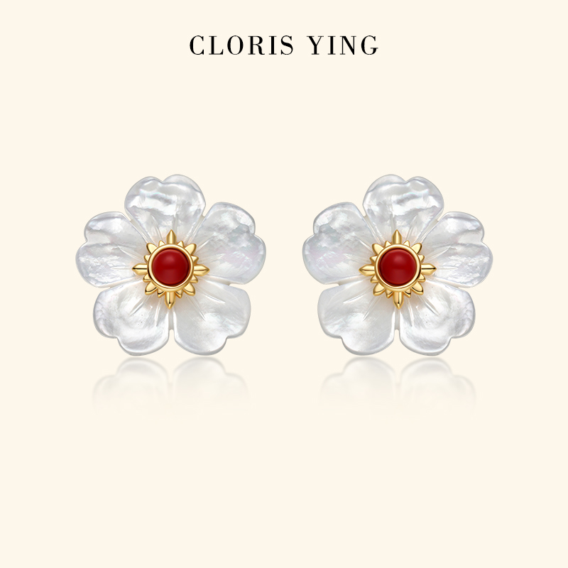 CLORIS  YING山茶花耳钉轻奢高级感气质大气显脸瘦贝壳天然石耳饰