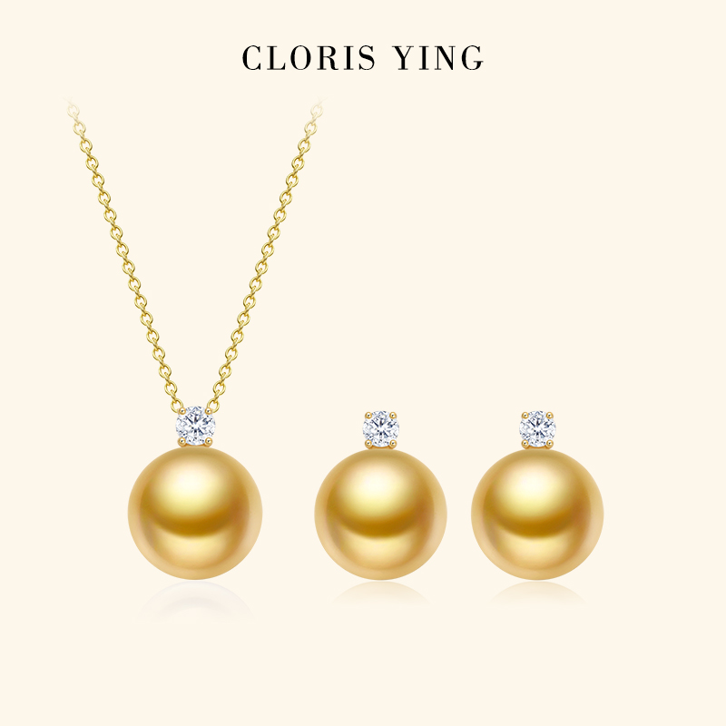 CLORIS YING克劳瑞斯王妃款南洋金珠套装项链耳钉海水珍珠吊坠女