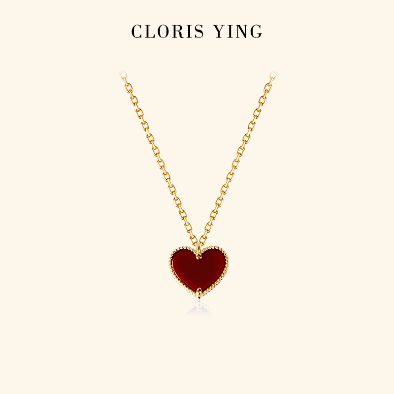 CLORIS  YING爱心项链纯18k金玛瑙珍珠轻奢小众锁骨颈链节日礼物