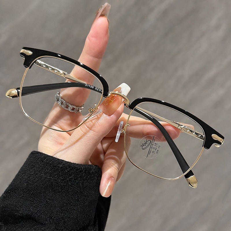 斯文黑金半框眼镜男款近视可配度数高级感痞帅女士高端眼睛镜框架,ZIPPO/瑞士军刀/眼镜,定制成品光学镜,淘宝优惠券,粉丝福利购,淘宝优惠卷
