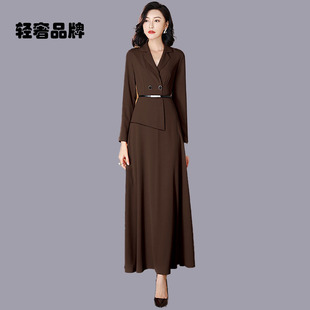 朗姿约定连衣裙女春秋2026新款高级感时尚假两件长款西装连身裙