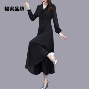 朗姿约定高级感雪纺连衣裙子女装早春秋季2026年新款高端长袖长裙