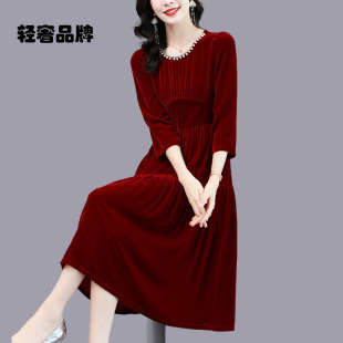 朗姿约定真丝绒连衣裙2026秋新款高端名媛小洋装贵夫人宴会礼服裙