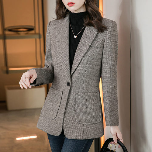 休闲毛呢西装外套女冬季加厚2025新款小个子高级感女士小西服上衣