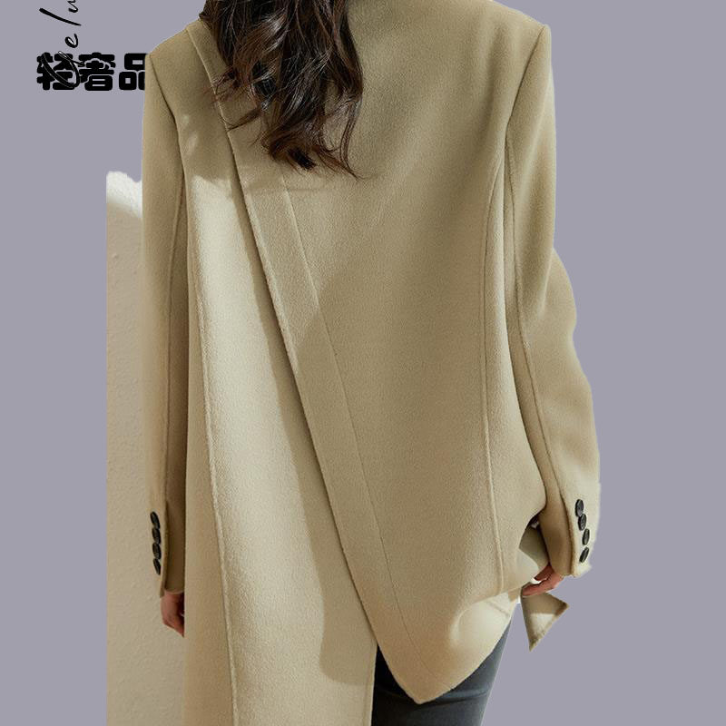 朗姿约定秋冬季双面呢大衣女2026新款韩版中长西装羊毛外套零羊绒