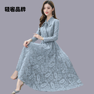 妈妈大摆中长款 2025年新款 打底 春秋冬季 朗姿约定蕾丝连衣裙子女装
