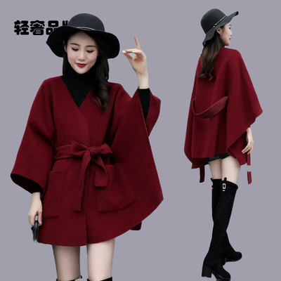 朗姿约定毛呢披风斗篷外套女秋冬中长款新款呢子羊毛披肩2025大衣