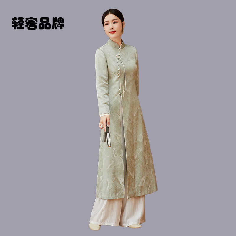 朗姿约定时尚新中式国风秋季新款禅意盘扣上衣改良禅服汉服连衣裙