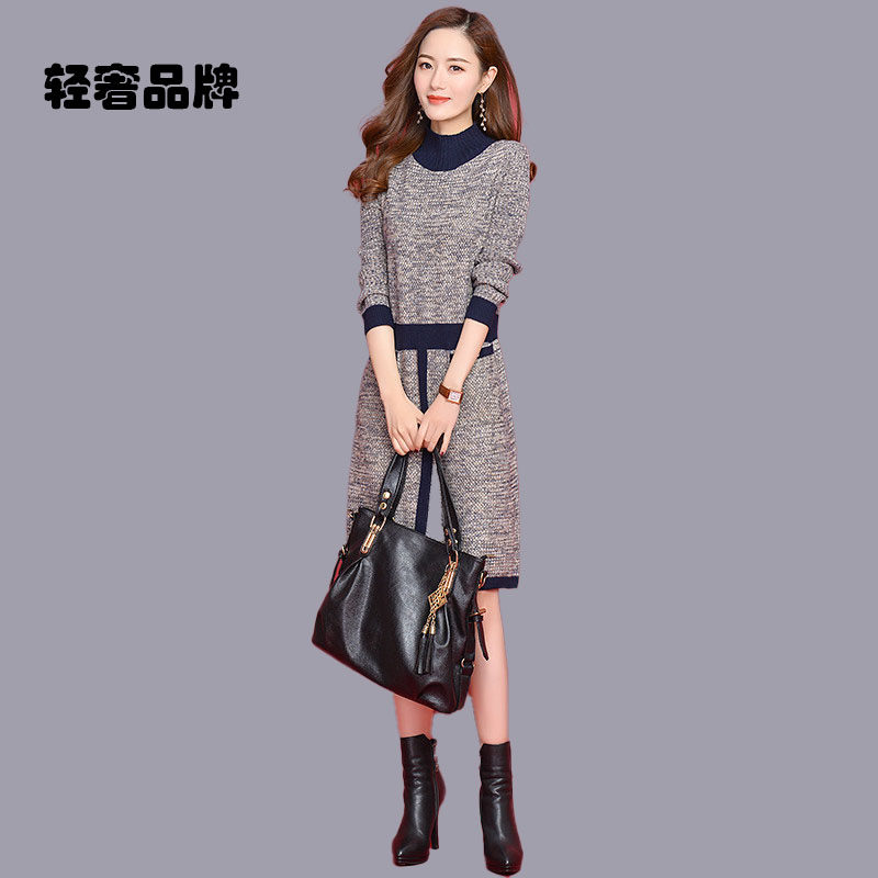 朗姿约定秋冬2026新款羊毛裙两件套长袖毛衣裙过膝针织连衣裙打底