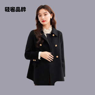 朗姿约定黑色双排扣毛呢大衣女2026冬新款羊绒短款羊毛双面呢外套