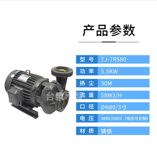 台泉牌铸铁循环水泵TJ7R580 单吸式三相电动卧式抽水泵5.5KW DN80