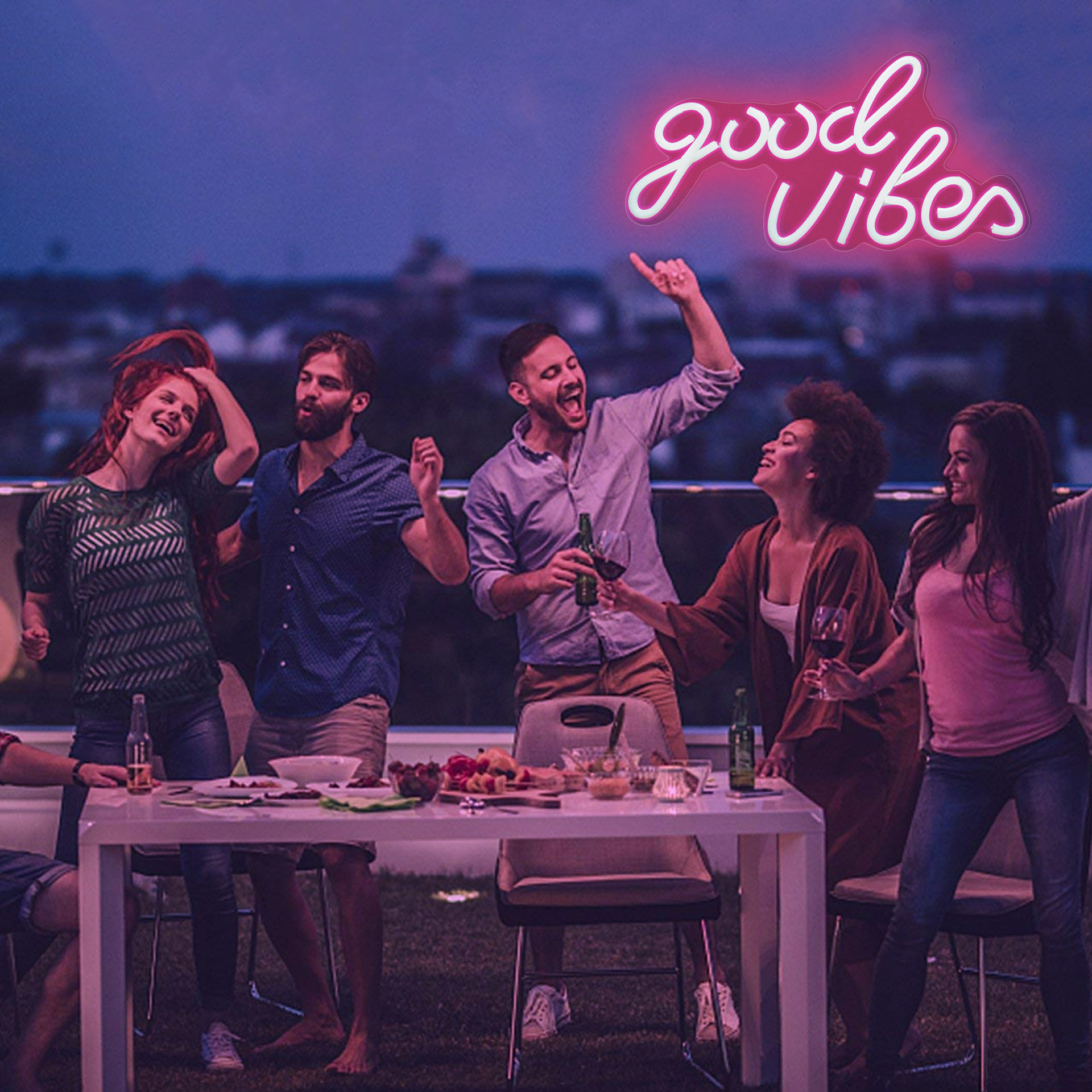 跨境新款good vibes小夜灯LED亚克力霓虹灯广告牌造型挂墙创意灯