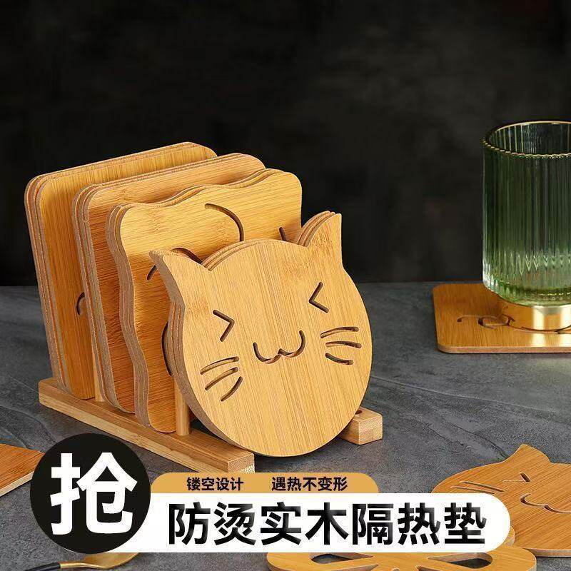 卡通镂空木质杯垫防烫隔热防滑