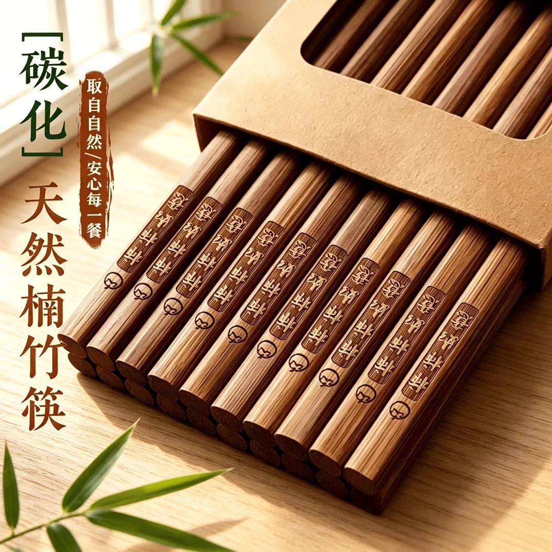 碳化楠竹原木筷抗菌防霉防滑无漆