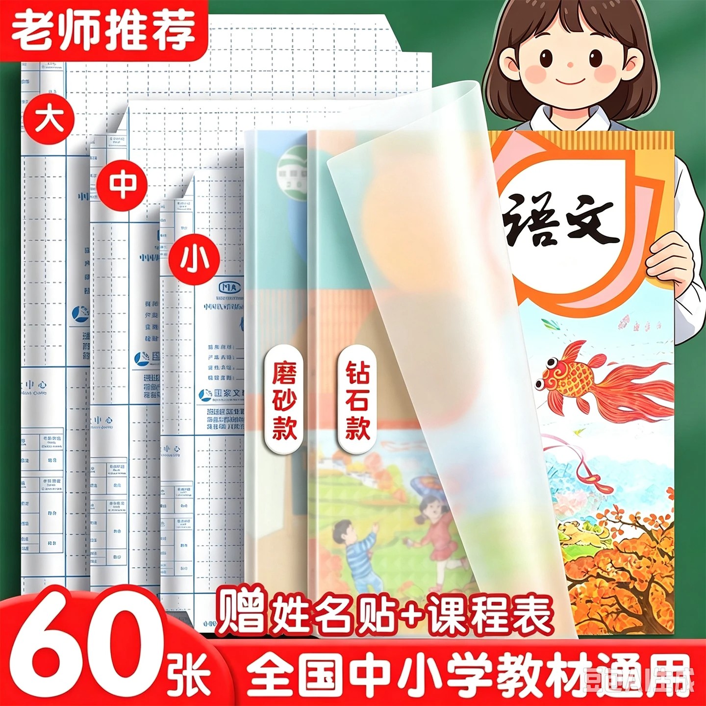 小学生自粘透明磨砂书皮