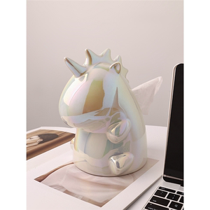 创意卡通梦幻独角兽抽纸盒家用客厅轻奢陶瓷纸巾盒餐桌装饰品