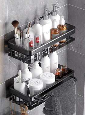 黑色卫生间置物架免打孔浴室洗手间洗漱台用品收纳厕所洗澡间壁挂