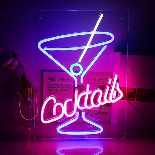 亚马逊led霓虹灯鸡尾酒杯cocktails透明亚克力板装饰灯 5vUSB供电