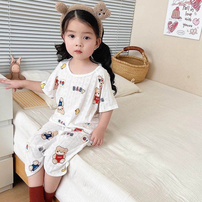 儿童睡衣夏季薄款男童短袖睡袍男宝宝防踢被子连体衣睡裙2024新款