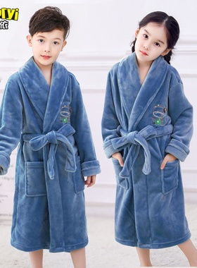 童装秋冬季法兰绒儿童睡袍珊瑚加厚睡衣男女童家居服宝宝浴袍睡衣