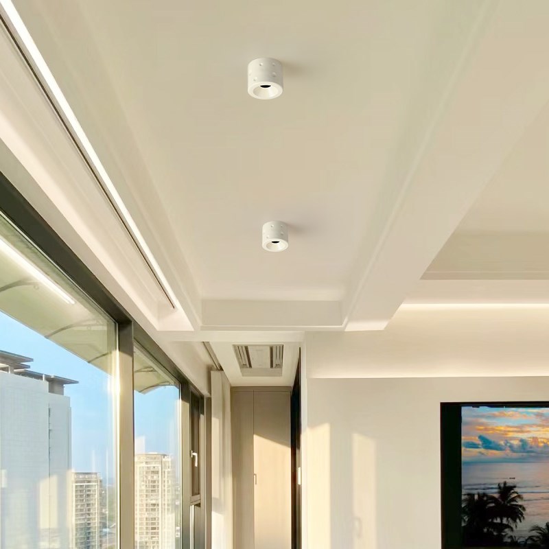 奶油风全光谱护眼奶酪明装led射灯天花灯免开孔圆形客厅走廊筒灯