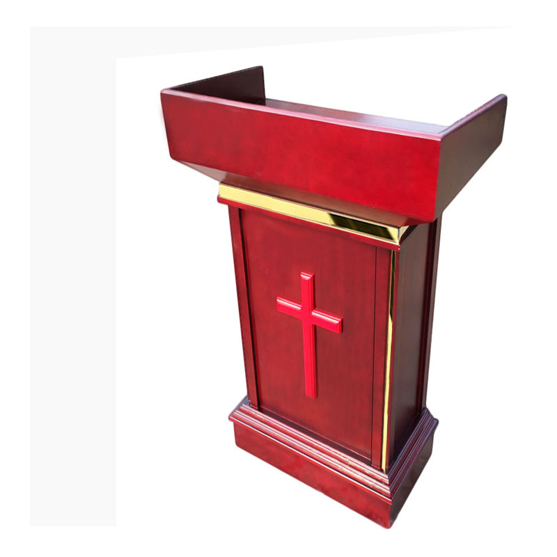 实木新款金属边教会带轮子木质演讲台讲桌唱诗台接待台整体发货