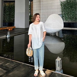 胖妹妹mm复古短袖 新中式 2024年新款 女装 T恤 国风吊坠缎面上衣大码