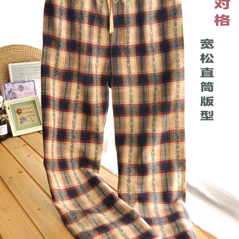 秋冬季纯棉色织法兰绒女式磨毛棉布保暖系绳格子休闲长裤睡裤包邮