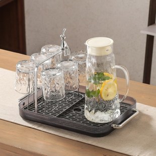 新款水杯架沥水杯子架子收纳置物架玻璃放水杯倒挂架茶杯架带托盘