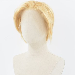 金色超短发cos万用前蕾丝手勾假发毛胚化纤高温丝假发套