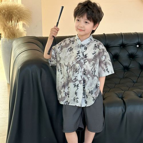 男童汉服新中式国风夏季短袖套装2024新款儿童节日演出服装两件套