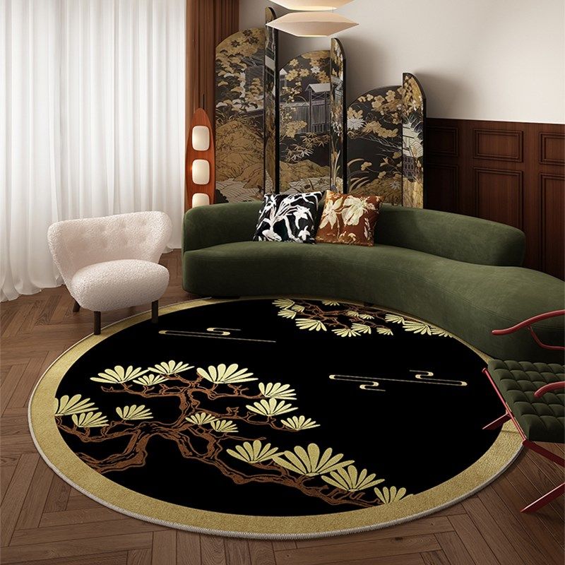 绿色地毯客厅免洗可擦卧室床边地垫新中式防水防污圆形高级感脚垫,居家布艺,地毯,淘宝优惠券,粉丝福利购,淘宝优惠卷
