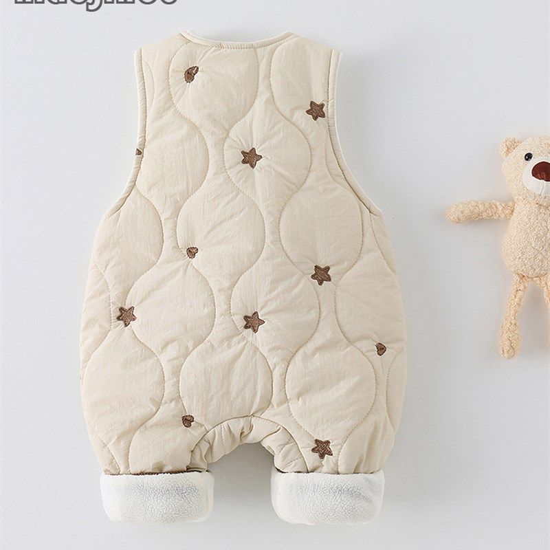 婴儿秋冬加绒加厚背带裤宝宝冬装卡通可爱加棉保暖连身裤连体长裤