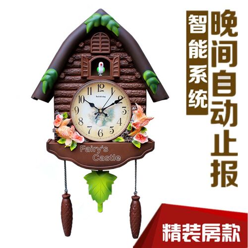 客厅布谷鸟挂钟静音创意儿童学生房欧式摇摆智能田园报时咕咕钟表