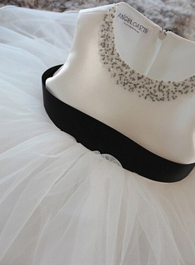 花童礼服女夏款儿童婚纱白色女童公主裙蓬蓬裙宝宝生日摄影演出服