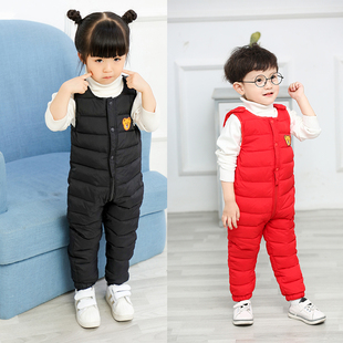 2021冬儿童羽绒棉背带裤 婴幼儿宝宝3小男童女童4加厚开档连体棉裤