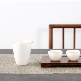 德化羊脂玉白瓷金边公道杯陶瓷家用大茶海过滤分茶器功夫茶具配件