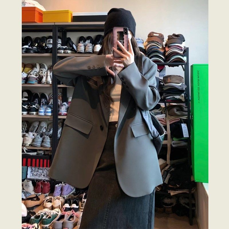 灰色西装外套女春新款高级设计感休闲小个子廓形宽松显瘦西服上衣