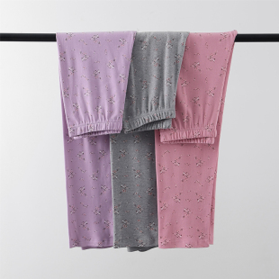 松口线裤 宽松中老年妈妈保暖秋裤 松紧腰大码 女士舒绒纯棉散口秋裤