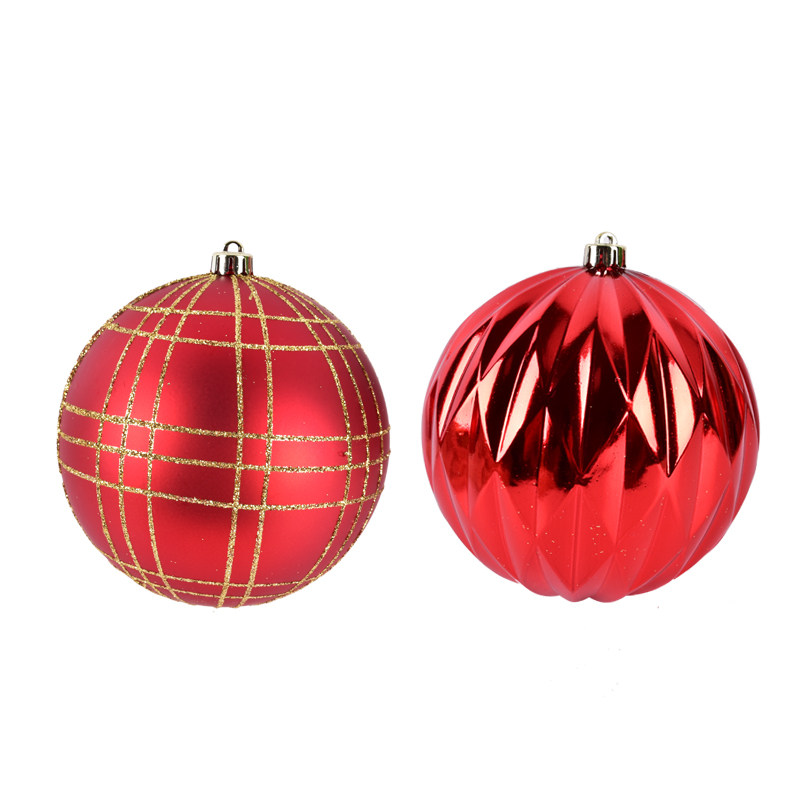 节庆装饰用品15CM红色金纹彩绘圣诞塑胶球圣诞树场景布置吊球挂件