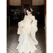 连衣裙气质国风鱼尾旗袍 白羽玲珑加厚加绒款 潇夫人自制新中式